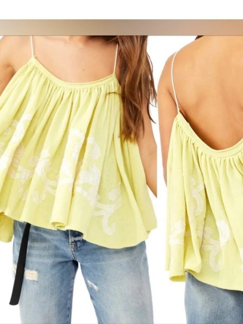 Free People Lemon Yellow Floral Embroidered Camisole